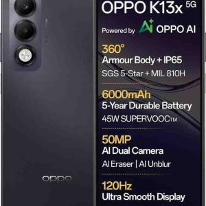 OPPO K13x 5G 6000mAh and SUPERVOOC Charger & AI (Breeze blue, 128 GB 6GB RAM)